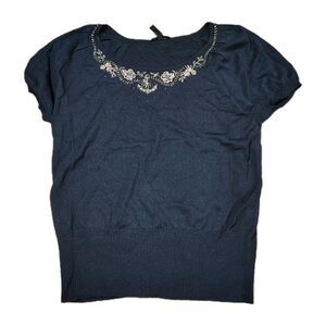 Escada Beaded Scoop Neck Knit Top Navy Old Money Quiet Luxury Women’s 38